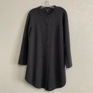 Eileen Fisher Cardigan Sweater Womens M Merino Wool Long Tunic Italian Yarn Gray